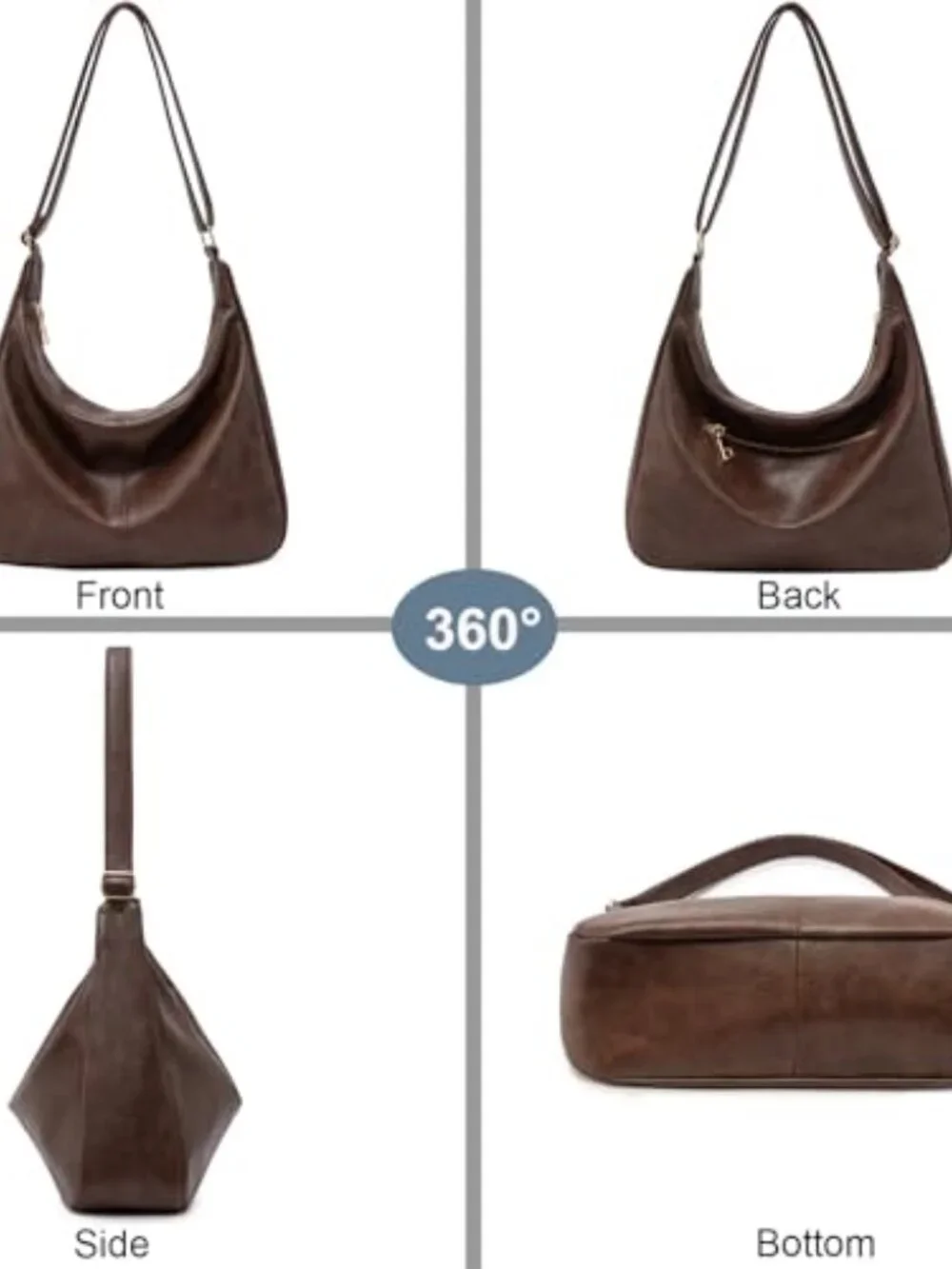 Foldable Vegan Leather Slouchy Hobo Handbag Shoulder Crossbody Tote